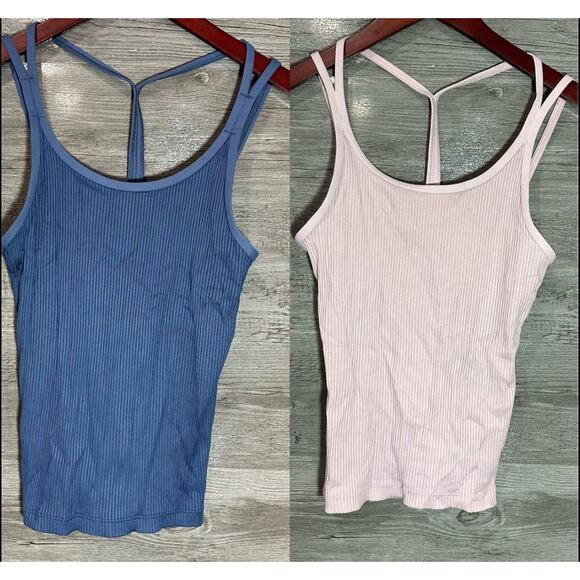 Victoria’s Secret Pink Tops - Victoria's Secret Pink Cami Tank Top Bundle Of 2 Ribbed Pink & Blue Size XS